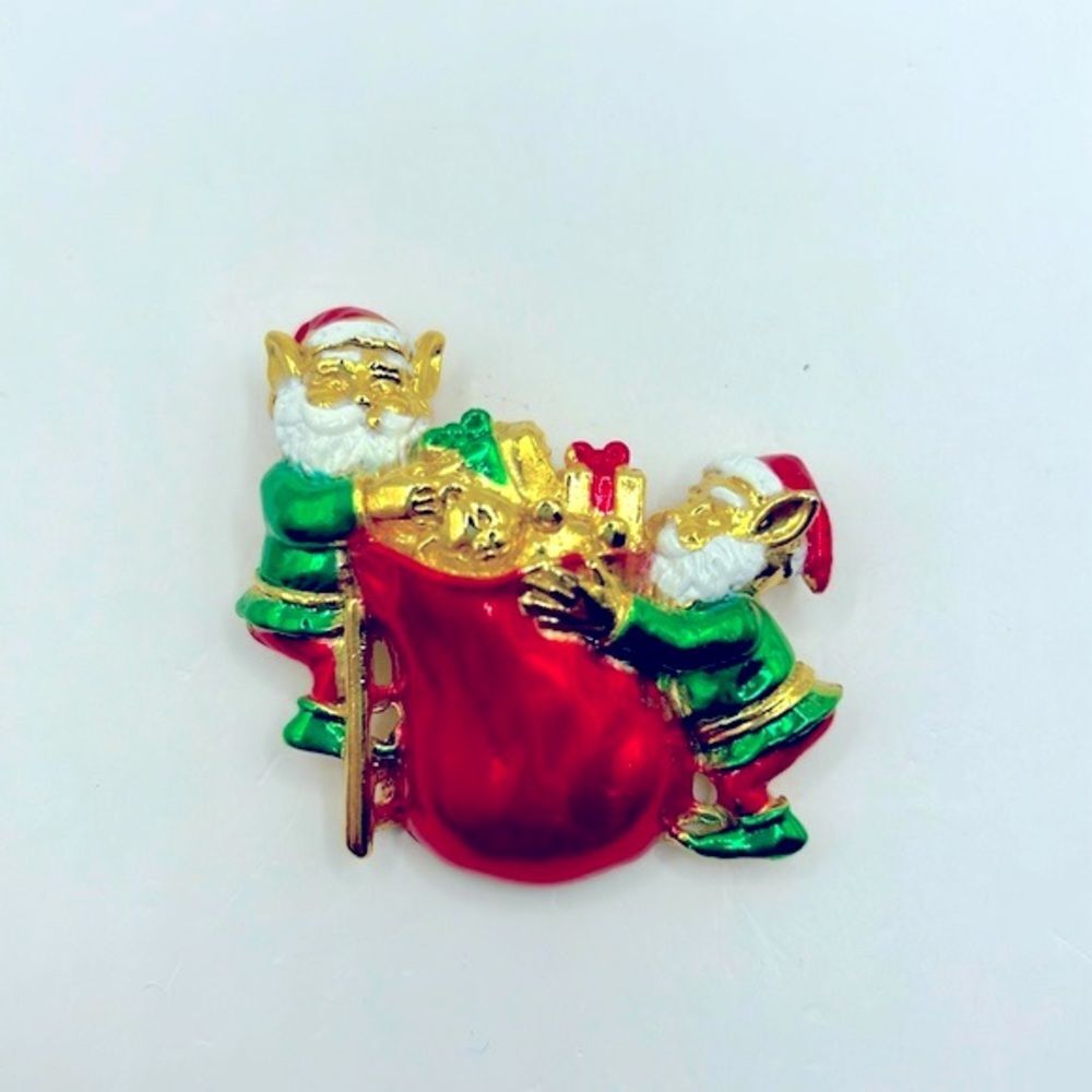 Vintage AJC Signed American Jewelry Company Elf Santa Sack Brooch